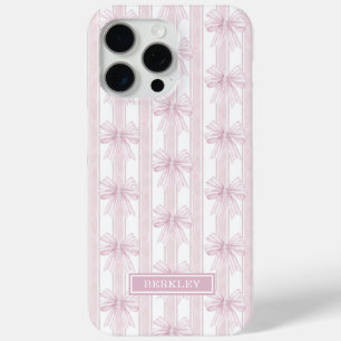 Coque Case-Mate iPhone Rubans Coquette Rose sur Monogramme à Rayures