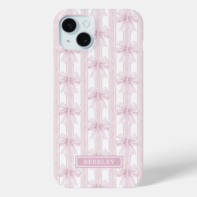 Coques Case-Mate iPhone Rubans Coquette Rose sur Monogramme à Rayures (Verso)