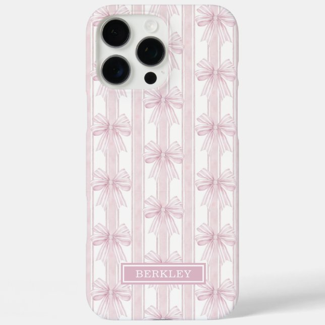 Coques Case-Mate iPhone Rubans Coquette Rose sur Monogramme à Rayures (Verso)