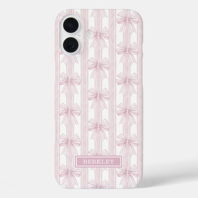 Coques Case-Mate iPhone Rubans Coquette Rose sur Monogramme à Rayures (Verso)