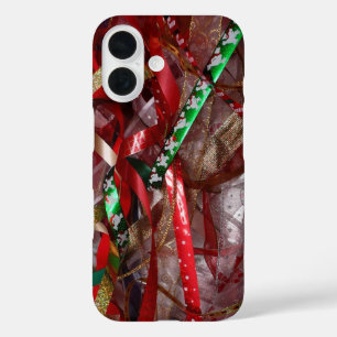 Coques iPhone 16 Rubans de Noël Rouge Vert et Or Fêtes