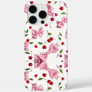Coque iPhone 16 Pro Max Rubans roses mignons et cerises
