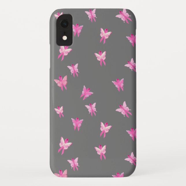 Coques Case-Mate iPhone rubans roses papillons de sensibilisation au cance (Dos)
