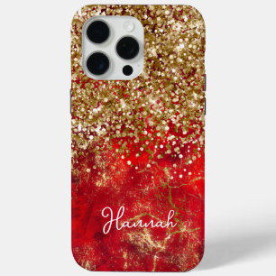 Coque Case-Mate iPhone Ruby Red Glittery Gold Glam Personnalisé