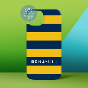 Coque Case-Mate iPhone Rugby bleu marine et jaune Nom personnalisé