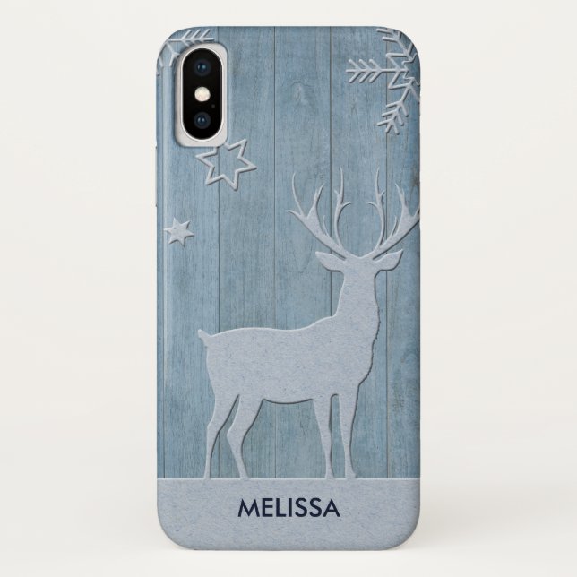 Coques Case-Mate iPhone Russe Bleu Bois Reindeer Pays Noël (Dos)