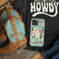 Russe Ouest Turquoise Bois Vache Monogramme crâne