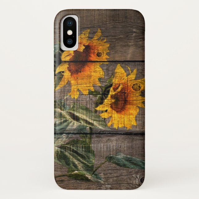 Coques Case-Mate iPhone Rustic Barn Wood Sunflower (Dos)
