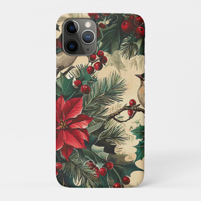 Coques Case-Mate iPhone Rustic Bird et Poinsettia Motif de Noël (13) (Dos)