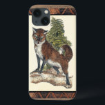 Coque Case-Mate iPhone Rustic Fox Stepping on a Tree Trunk<br><div class="desc">This rustic print illustrates a fox in front of a pine tree. The colors are in the soft pastel range and the framing of the picture has traditional motives in the brown gama. This designs would be a perfect addition to your country house decoration.</div>