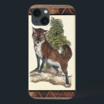 Coque Case-Mate iPhone Rustic Fox Stepping on a Tree Trunk<br><div class="desc">This rustic print illustrates a fox in front of a pine tree. The colors are in the soft pastel range and the framing of the picture has traditional motives in the brown gama. This designs would be a perfect addition to your country house decoration.</div>