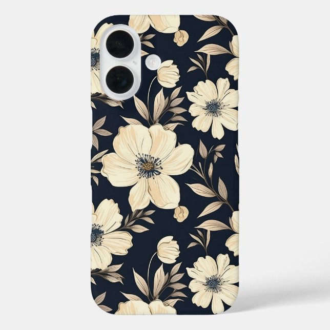 Coques Case-Mate iPhone Rustic Navy Blue Beige Wildflower Meadow Dark Flor (Verso)