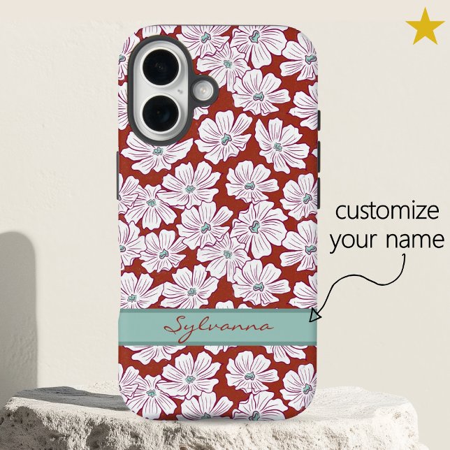 Coques Case-Mate iPhone Rustic White Flowers Sketch Red Teal Custom Name (Créateur téléchargé)