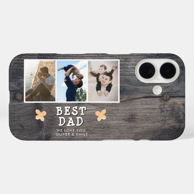 Coques Case-Mate iPhone Rustic Wood Best Papa 3 Photo Collage Garde-photos (Verso (horizontal))