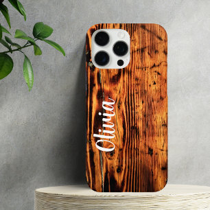 Coque iPhone 16 Pro Max Rustique Bois Vintage & Nom personnalisé,Minimalis