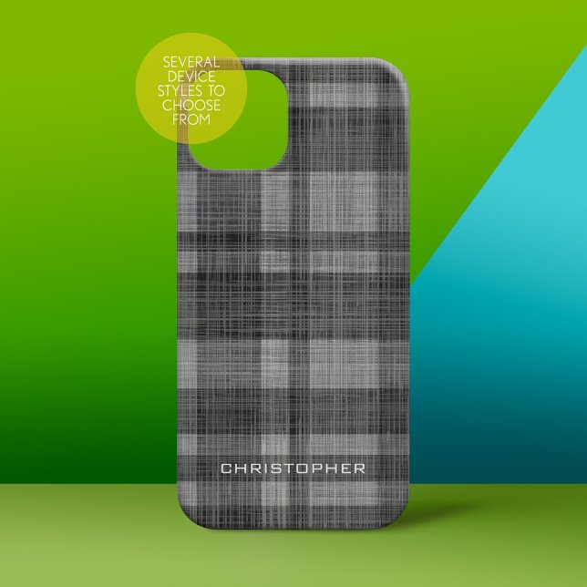 Coques Case-Mate iPhone Rustique moderne Lin Plaid Nom du Motif Black Grey (phone case for men)