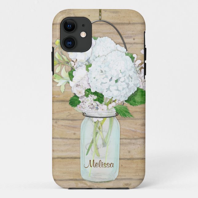 Coques Case-Mate iPhone Rustique Pays Mason Fleurs Jar Blanches Hydrangeas (Dos)