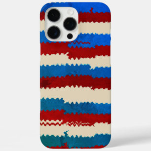 Coque iPhone 16 Pro Max Rustique rouge, blanc et bleu Torn Motif rayé