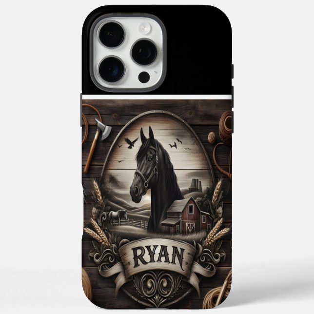 Coques Case-Mate iPhone Ryan's Black Stallion Farm Portrait (Verso)
