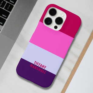 Coque iPhone 16 Pro Sac fourre-tout Motif à rayures roses et violettes