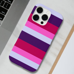 Coque iPhone 16 Pro Sac fourre-tout Motif à rayures roses et violettes
