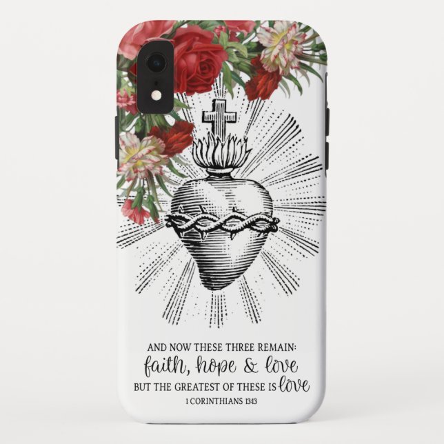 Coques Case-Mate iPhone Sacré Coeur Jésus Croix Roses rouges Floral (Dos)