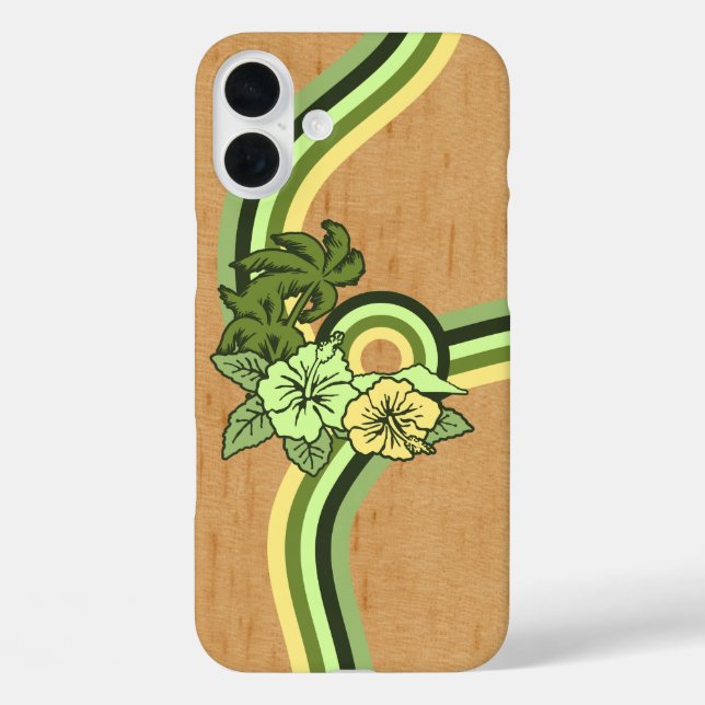 Coques Case-Mate iPhone Safari de surf Faux Wood Hawaiian Surfboard Green (Verso)