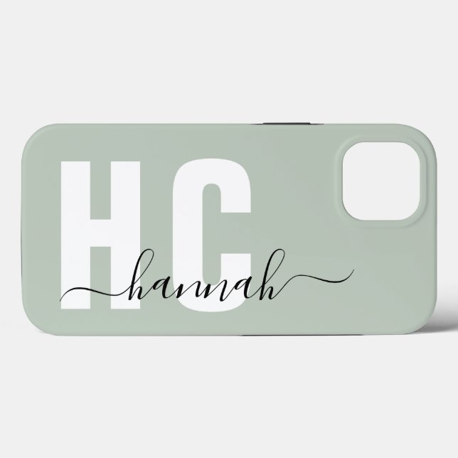 Coques Case-Mate iPhone Sage Green Girl Script Monogramme Nom (Verso (horizontal))