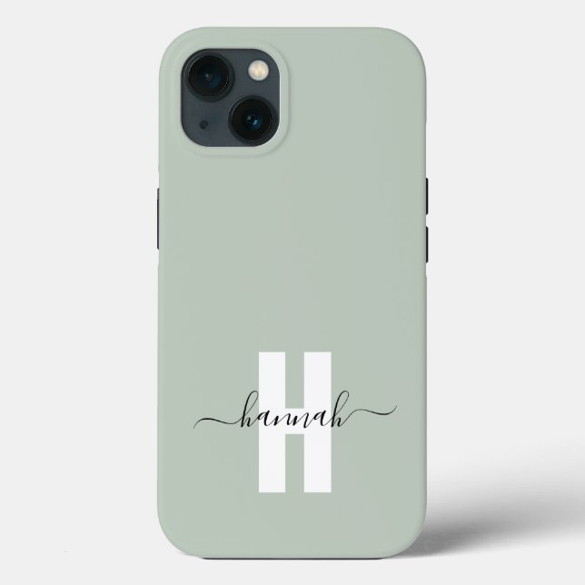 Coques Case-Mate iPhone Sage Green Minimal Moderne Monogramme initial (Verso)
