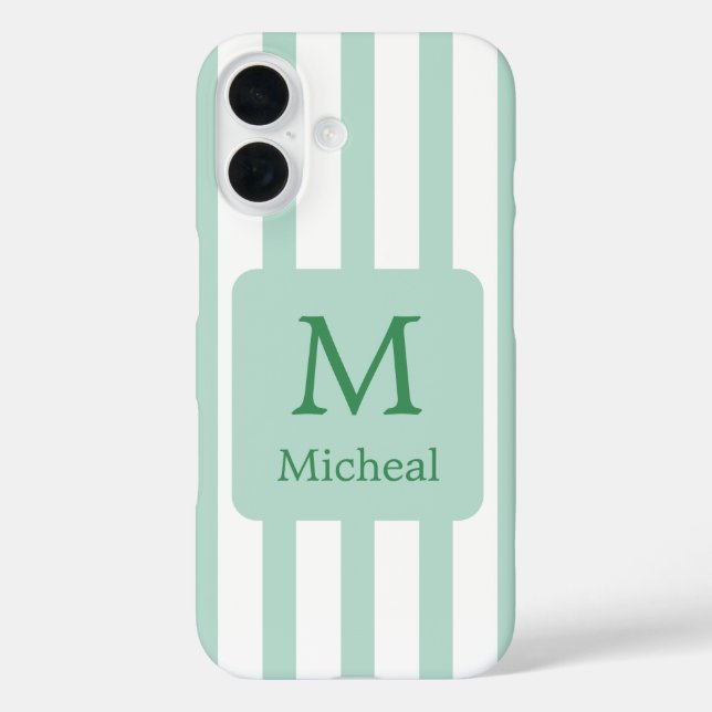 Coques Case-Mate iPhone Sage Green Mint Stripes Monogramme Classic Police (Verso)