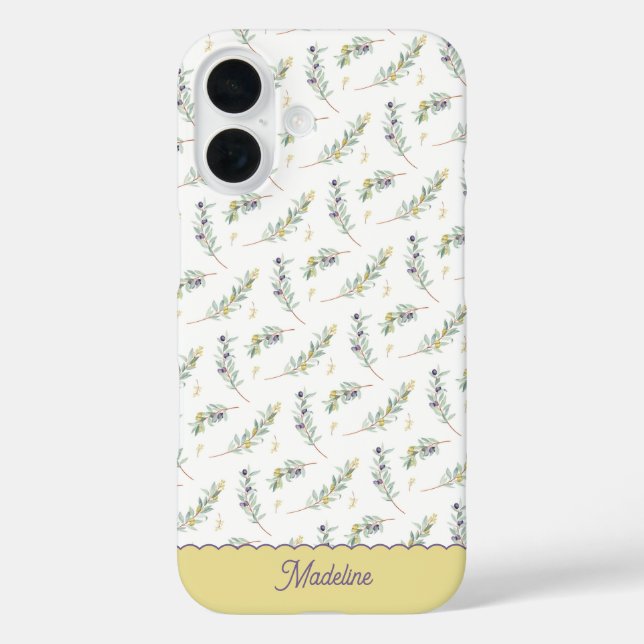 Coques Case-Mate iPhone Sage Green Olive Branch Monogram Name (Verso)
