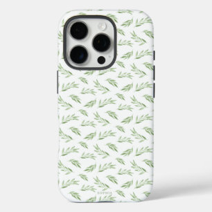 Coque iPhone 16 Pro Sage Green Spring Feuilles Nom personnalisé
