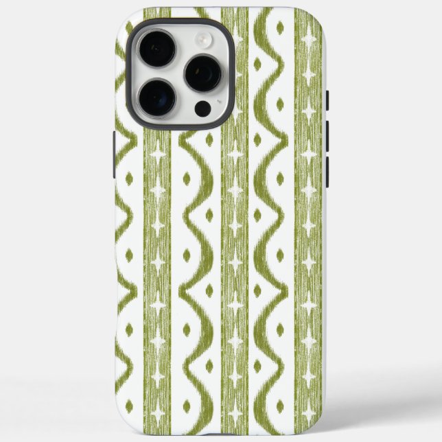 Coques Case-Mate iPhone Sage Green Striped Ikat iPhone 16 Max Téléphone Bo (Verso)