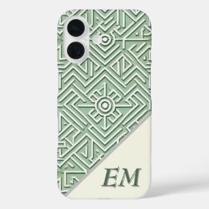 Coque Pour iPhone 16 Sage moderne vert et crème géométrique