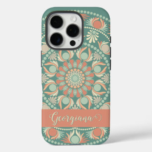 Coque iPhone 16 Pro Sage rétro et Mandala de sable personnalisé