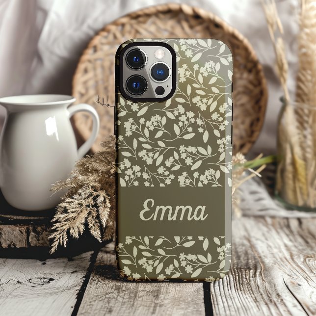 Coques Case-Mate iPhone Sage Vert Botanique Main Tiré Fleurs (sage green phone custom phone case with hand drawn botanical design)