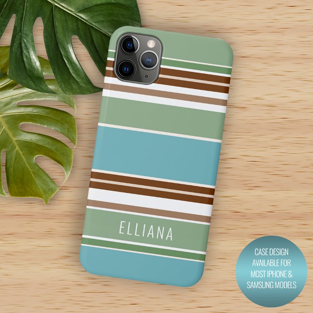 Coques Case-Mate iPhone Sage vert brun ivoire bleu sarcelle rayures person (Créateur téléchargé)