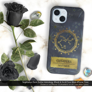 Coque Pour iPhone 16 Sagittarius Dark Zodiac Astrologie : Noir & Or