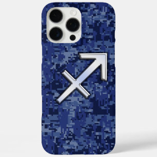 Coque iPhone 16 Pro Max Sagittarius Zodiac Sign on Navy Camouflage numériq