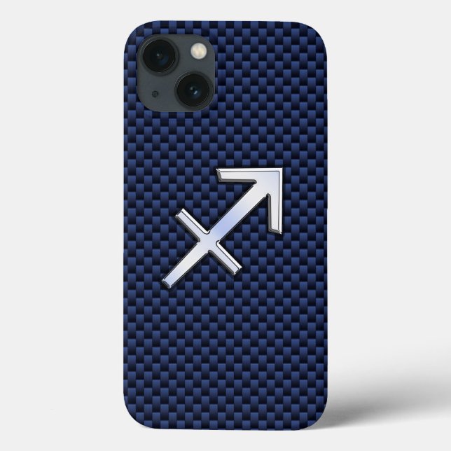 Coques Case-Mate iPhone Sagittarius Zodiac Sign on Navy Carbon Fiber Print (Verso)