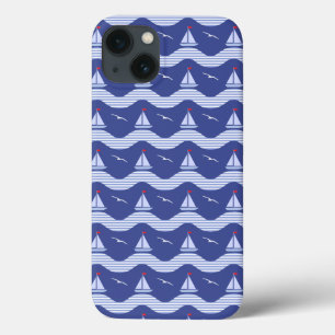 Coque Case-Mate iPhone Sailboats On A Striped Sea Pattern