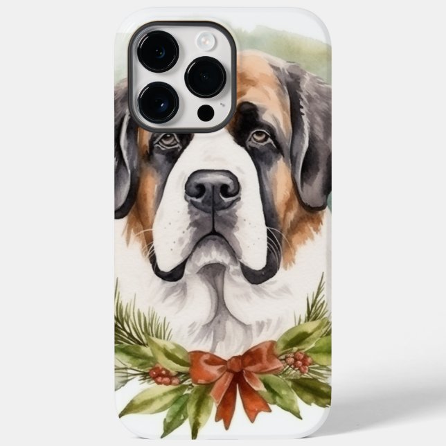 Coques Case-Mate iPhone Saint Bernard Christmas Wreath Festive Pup (Verso)