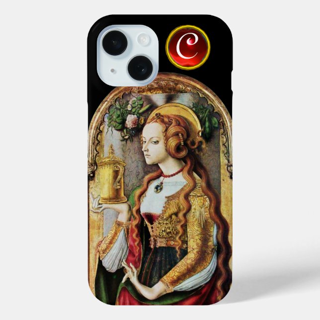 Coques Case-Mate iPhone SAINT MARY MAGDALENE Ruby Gem Monogramme, Noir (Verso)