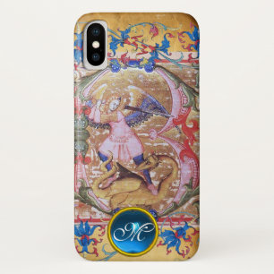 Coque iPhone X Saint Michel l'Archange Monogramme antique Floral