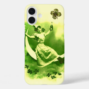 COQUE POUR iPhone 16 PLUS SAINT PATRICK'S DAY LUNE LADY AVEC SHAMROCK