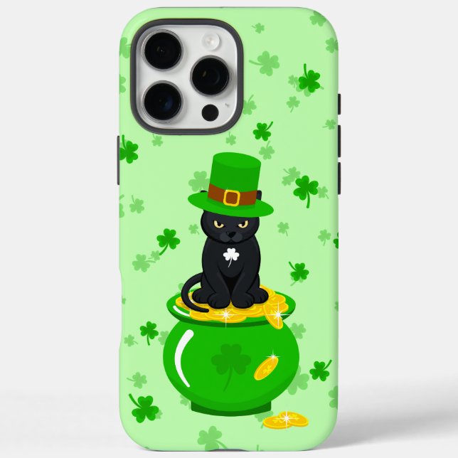 Coques Case-Mate iPhone Saint Patrick's Day Shamrock Pot of Gold Black Cat (Verso)