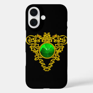 COQUES iPhone 16  SAINT PATRICK'S GOLD CELTIC HEART, SHAMROCK VERT