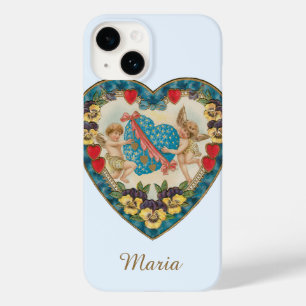 Coque Pour iPhone 14 Saint-Valentin antique, anges vintage dans un cœur