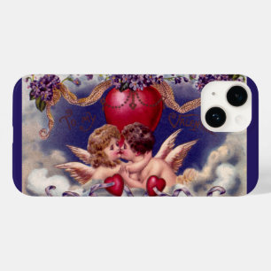Coque Pour iPhone 14 Saint-Valentin vintage, chérubins s'étreignant dan