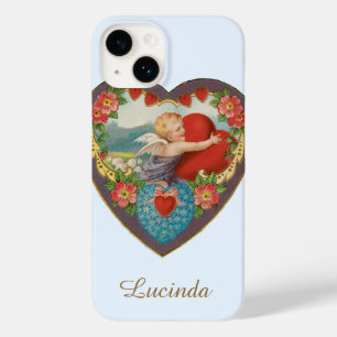 Coque Pour iPhone 14 Saint-Valentin vintage, cœurs de chérubin victorie